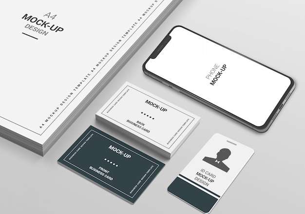 Download Premium Psd A4 Page Phone And Business Card Mock Up PSD Mockup Templates