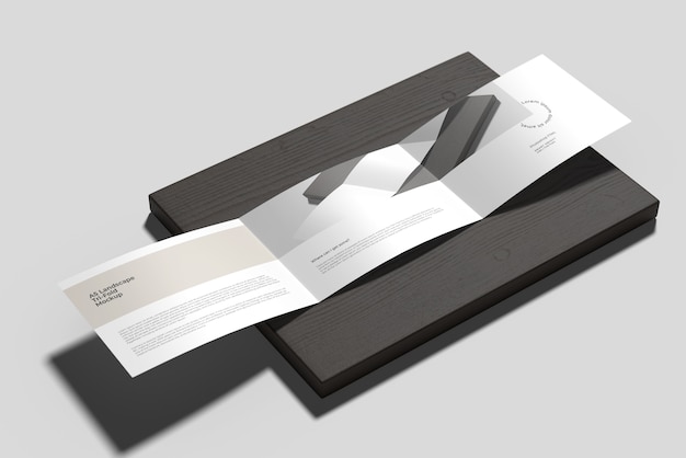 Download Premium PSD | A5 landscape trifold brochure mockup on the wood