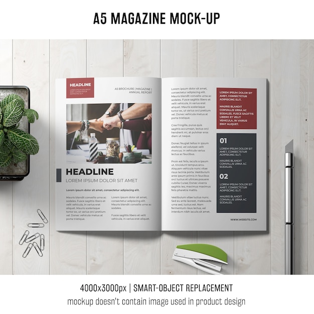 Download A5 magazine mockup on table | Free PSD File