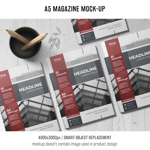 Download A5 magazine mockup of three PSD Template