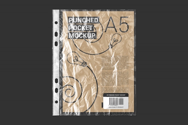Download A5 paper in crumpled plastic pocket mockup | Premium PSD File
