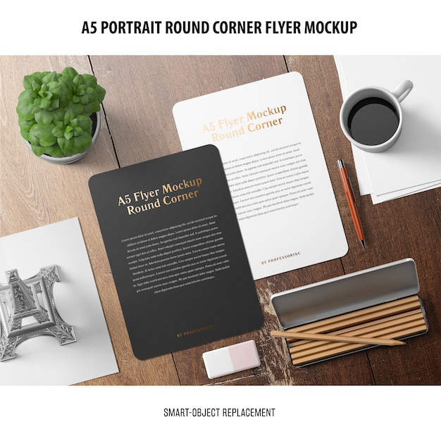 Download Free PSD | A5 round corner flyer mockup