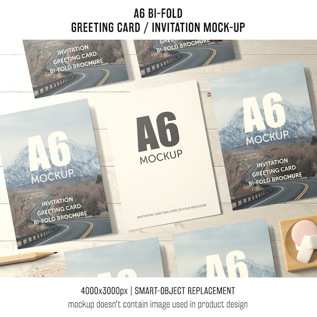 Download A6 bi-fold greeting card mockup of seven | Free PSD File