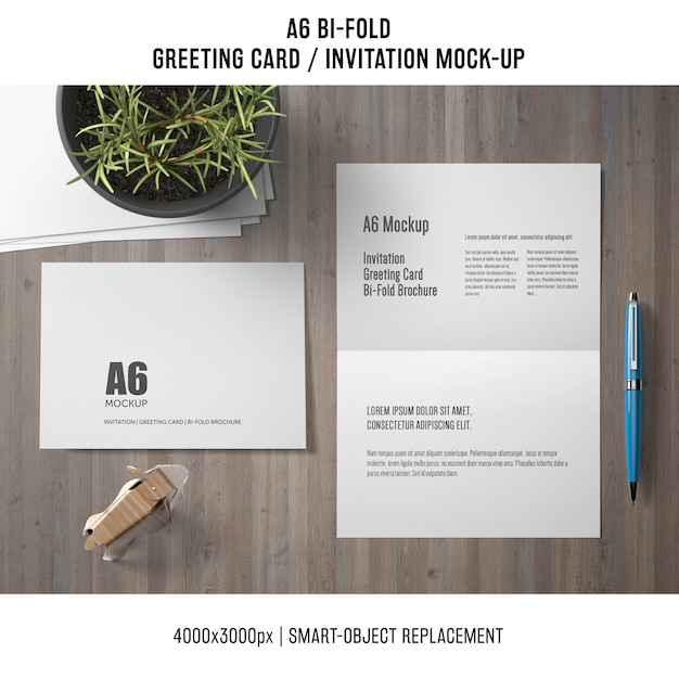 Download A6 bi-fold greeting card mockup with plant PSD Template ...