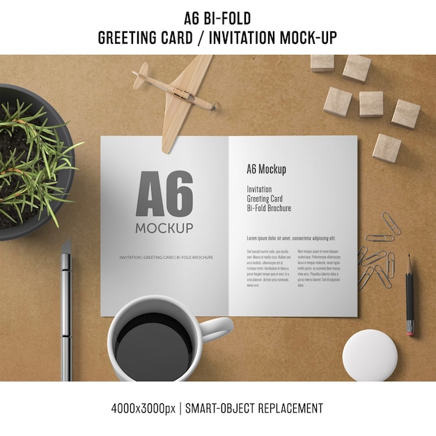 Download A6 bi-fold greeting card template with coffee PSD file | Free Download