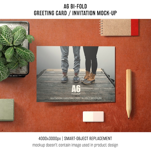 Download A6 bi-fold invitation card mockup design PSD file | Free Download