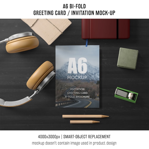 Download Free Psd A6 Bi Fold Invitation Card Template With Headphones