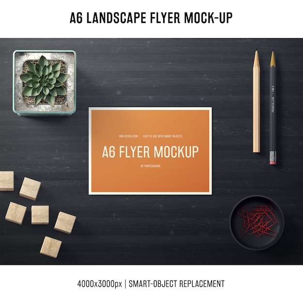 Download A6 landscape flyer mock-up with plant PSD file | Free Download