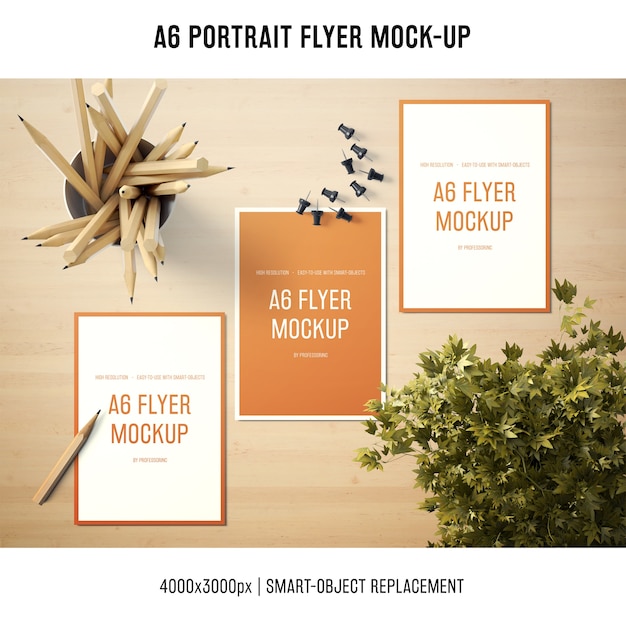 Download Free PSD | A6 portrait flyer mock-up of three