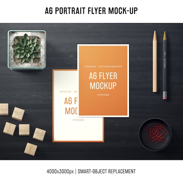 Download Free Psd A6 Portrait Flyer Mock Up With Pencils