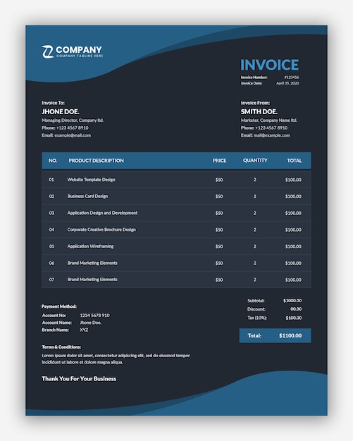 Premium PSD | Abstract dark blue business invoice template