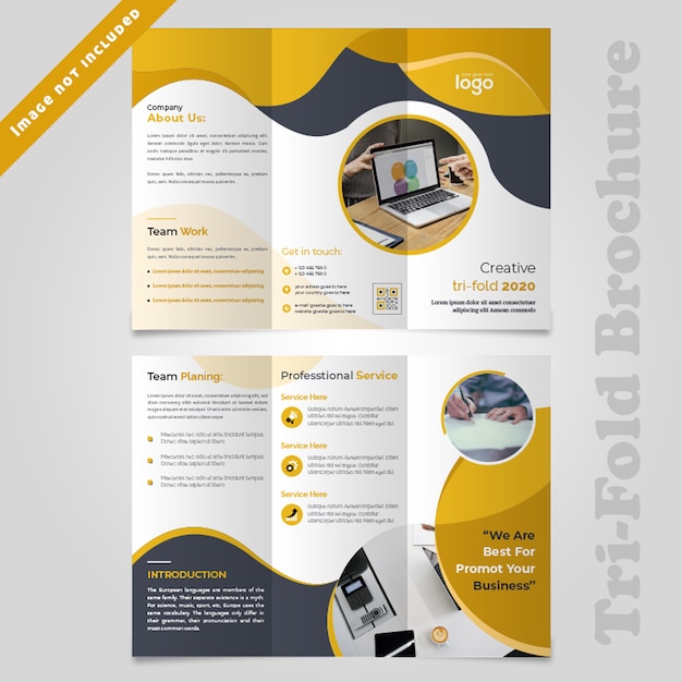Premium Psd Abstract Wave Yellow Trifold Brochure Design