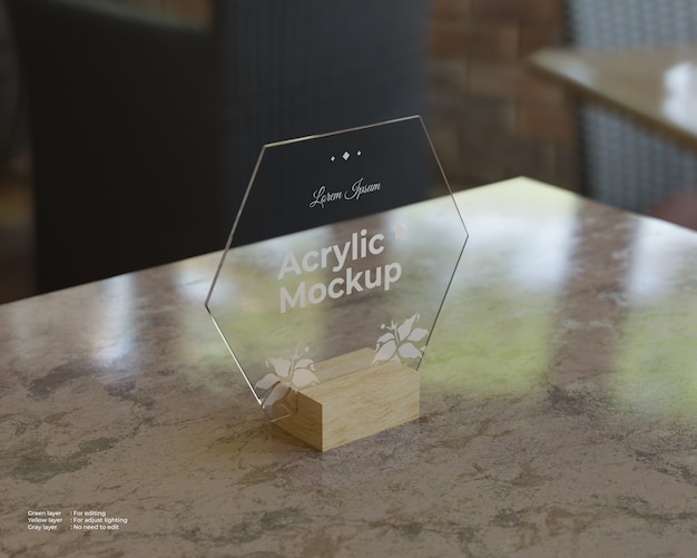 Acrylic sign holders mockup hexagon shape | Premium PSD File
