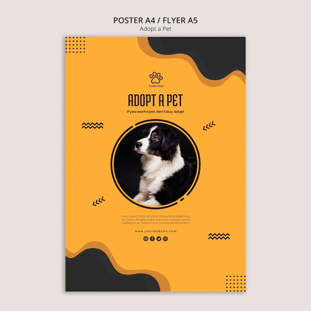 Adopt a pet border collie dog poster template Free PSD File