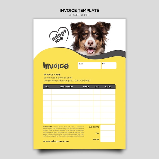 Adopt a pet invoice template Free PSD File