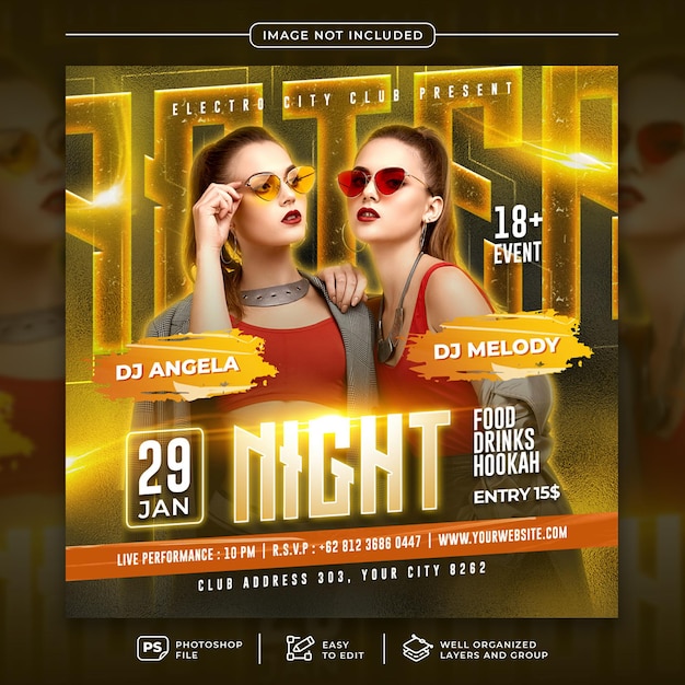 Premium PSD | After night party social media post