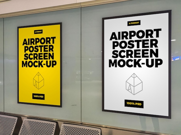 Download Premium PSD | Airport poster screen mock-ups