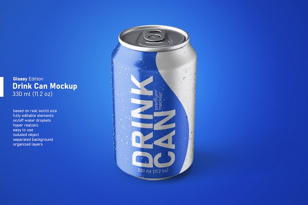 Download Premium Psd Aluminium Soda Drink Glossy Can In Regular Size Mockups With Condensation