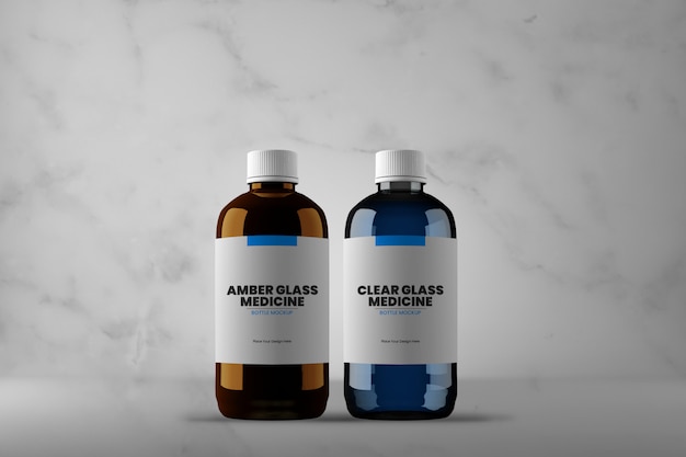 Download Premium Psd Amber Clear Glass Medicine Bottle Mockup