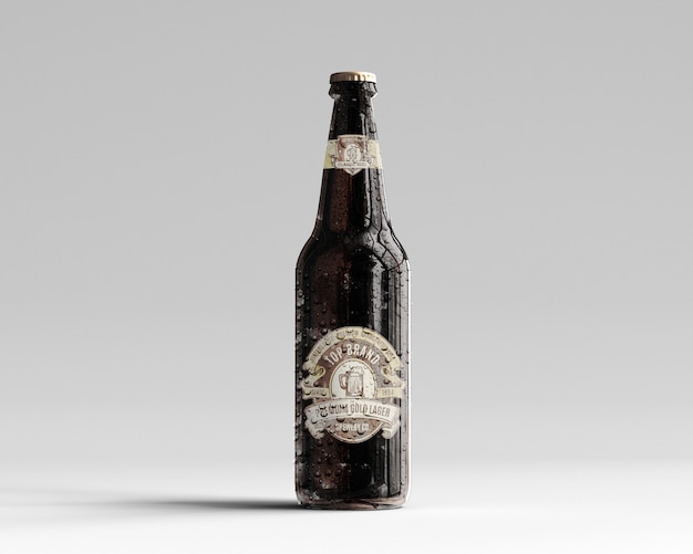 Download Amber glass beer bottle mockup with water drops - front ...