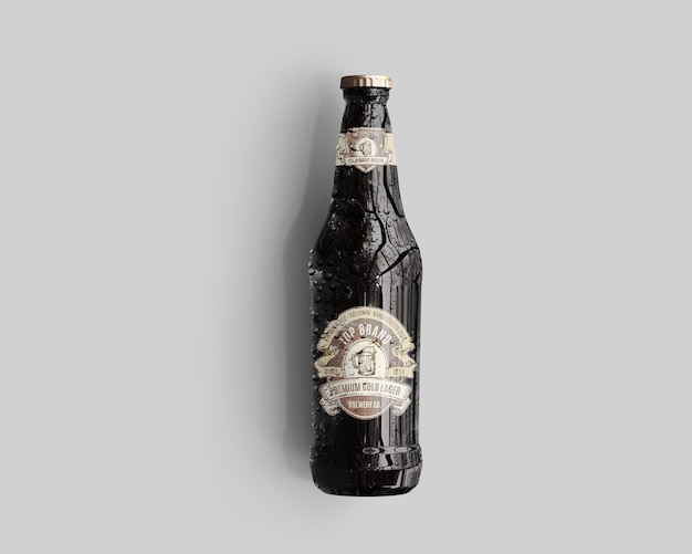 Download Premium Psd Amber Glass Beer Bottle Mockup With Water Drops Top View