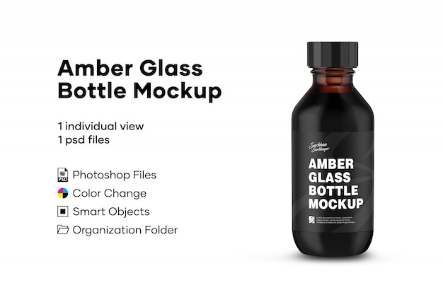 Download Premium Psd Amber Glass Bottle Mockup