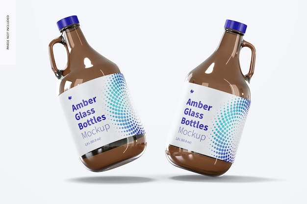 Download Free Psd Amber Glass Bottles With Handle Jar Mockup Falling