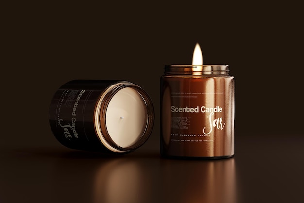 Premium PSD | Amber glass candle jar