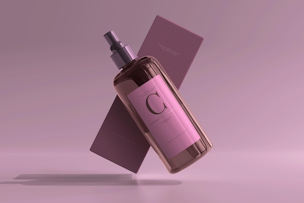 Download Free Psd Amber Glass Cosmetic Spray Bottle And Box Mockup