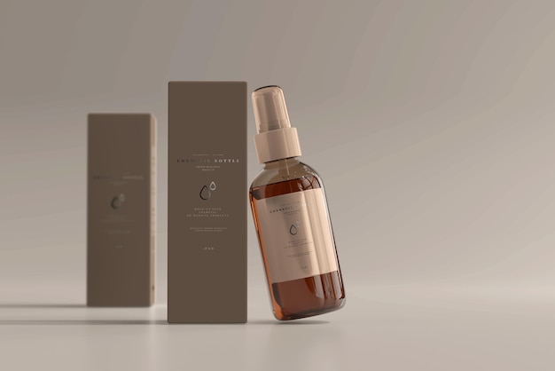 Download Free Psd Amber Glass Cosmetic Spray Bottle With Box Mockup