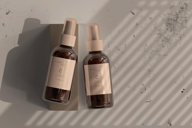 Download Premium Psd Amber Glass Cosmetic Spray Bottle With Box Mockup