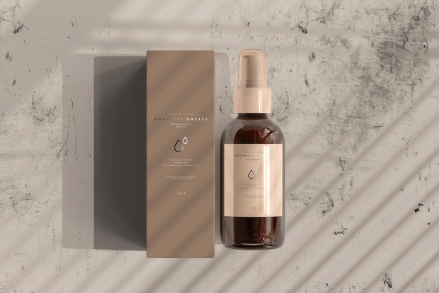 Download Free Psd Amber Glass Cosmetic Spray Bottle With Box Mockup