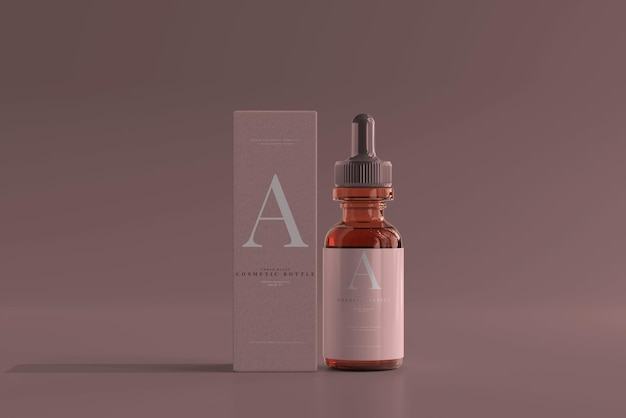 Download Free Psd Amber Glass Dropper Bottle With Box Mockup