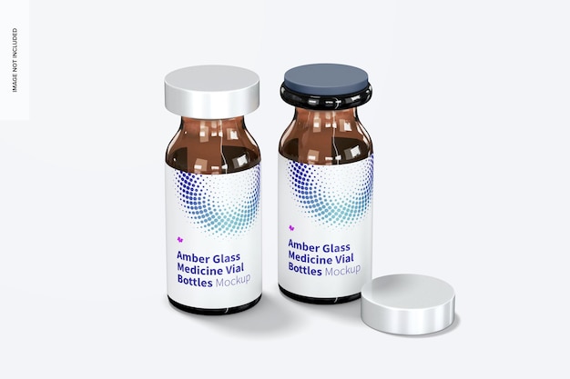 Download Free Psd Amber Glass Medicine Vial Bottles Mockup