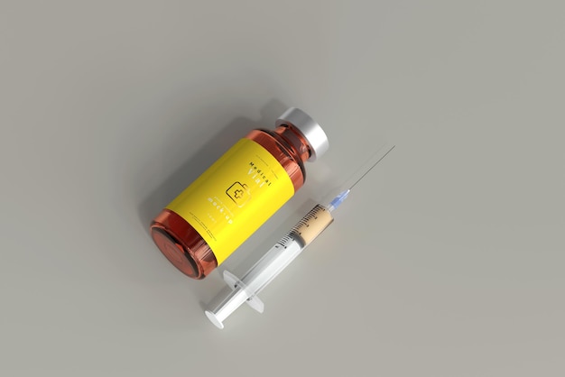 Download Free PSD | Amber glass vial mockup with syringe