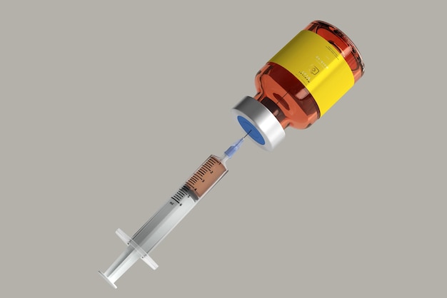 Download Free PSD | Amber glass vial mockup with syringe