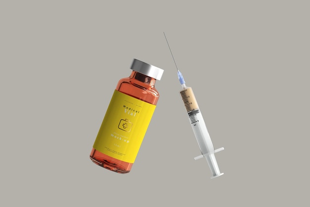 Download Free PSD | Amber glass vial mockup with syringe