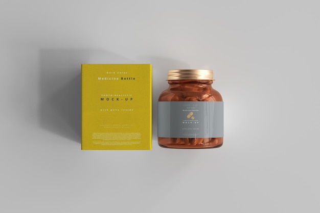 Download Free PSD | Amber medicine bottle and box mockup