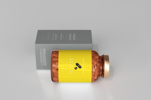 Download Free PSD | Amber medicine bottle and box mockup