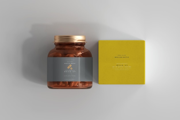 Download Free PSD | Amber medicine bottle and box mockup