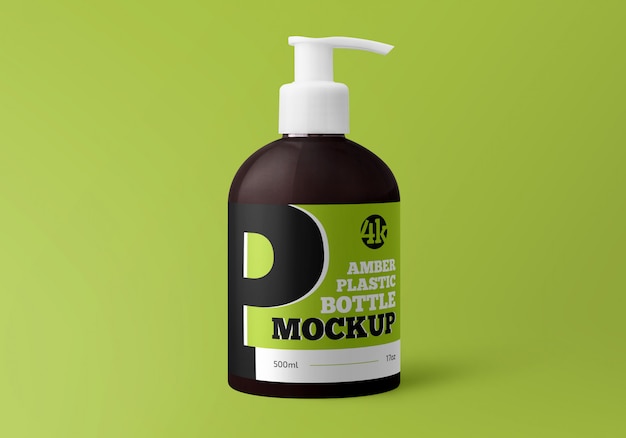 Download Premium Psd Amber Plastic Bottle With Pump Mockup