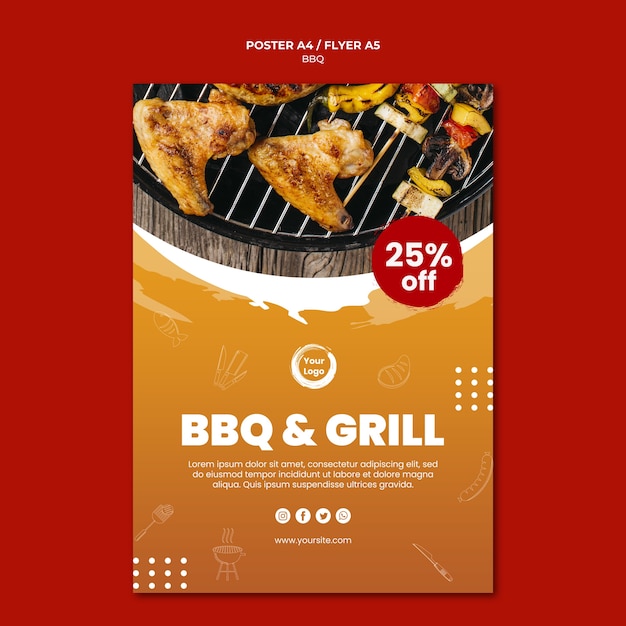 Free PSD | American bbq and grill house poster template