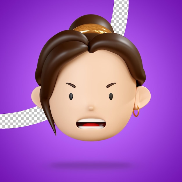 Premium PSD | Angry face of woman character emoji 3d render isolated