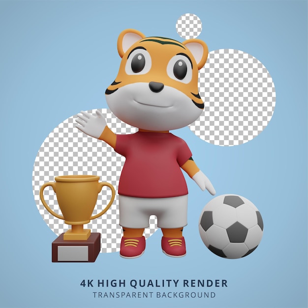 動物の虎サッカーやサッカー選手の3dかわいいキャラクターイラスト プレミアムpsdファイル