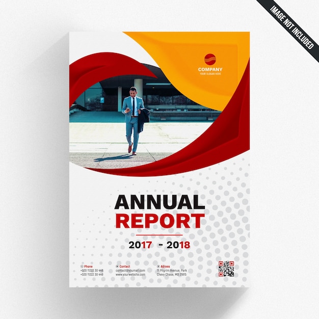 Download Annual report template with red and yellow wavy shapes ...