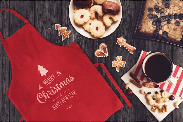 Download Premium Psd Apron And Christmas Elements Mockup