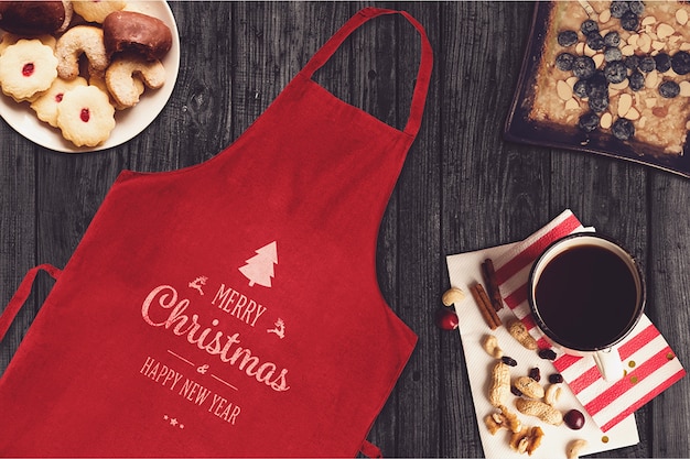 Download Apron mockup with christmas design PSD file | Premium Download
