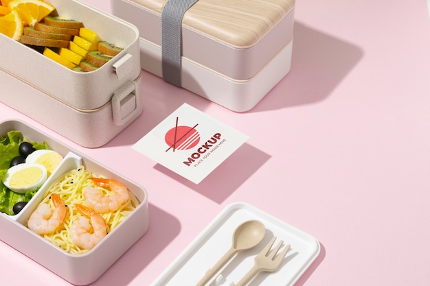 Free PSD | Arrangement of bento box with mock-up card
