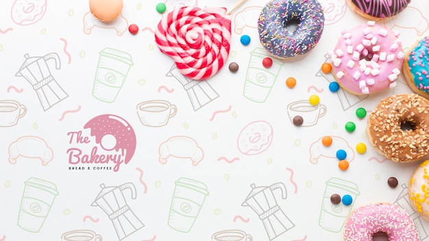 Download Free PSD | Arrangement of colorful donuts and sweets with ...