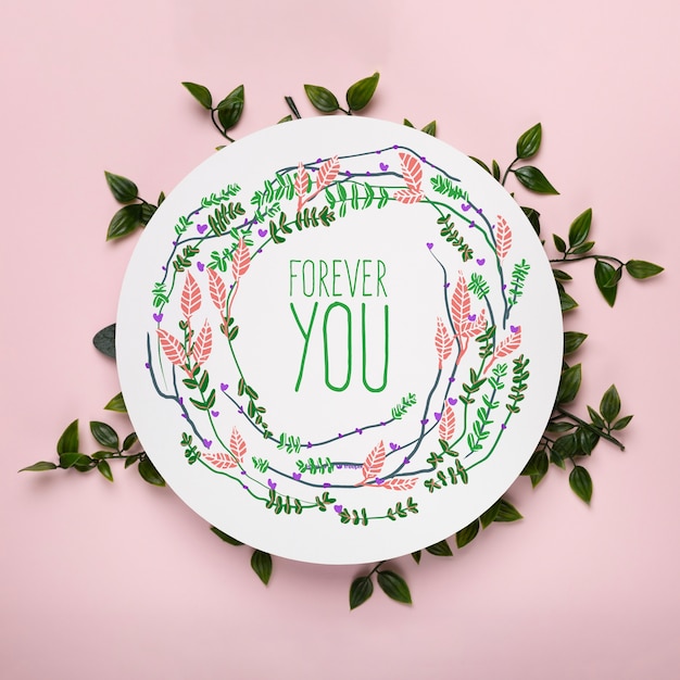 Arrangement of geometrical leaves forever you text mock-up Free Psd